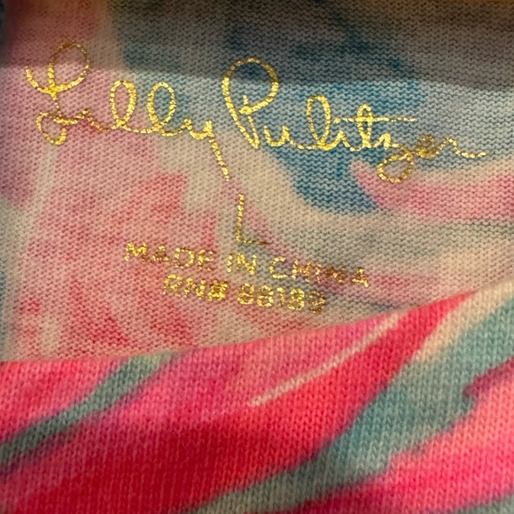 Lilly Pulitzer Charley Dress Size L 3/4 Sleeve Casual Cotton Pink Blue - Picture 6 of 8